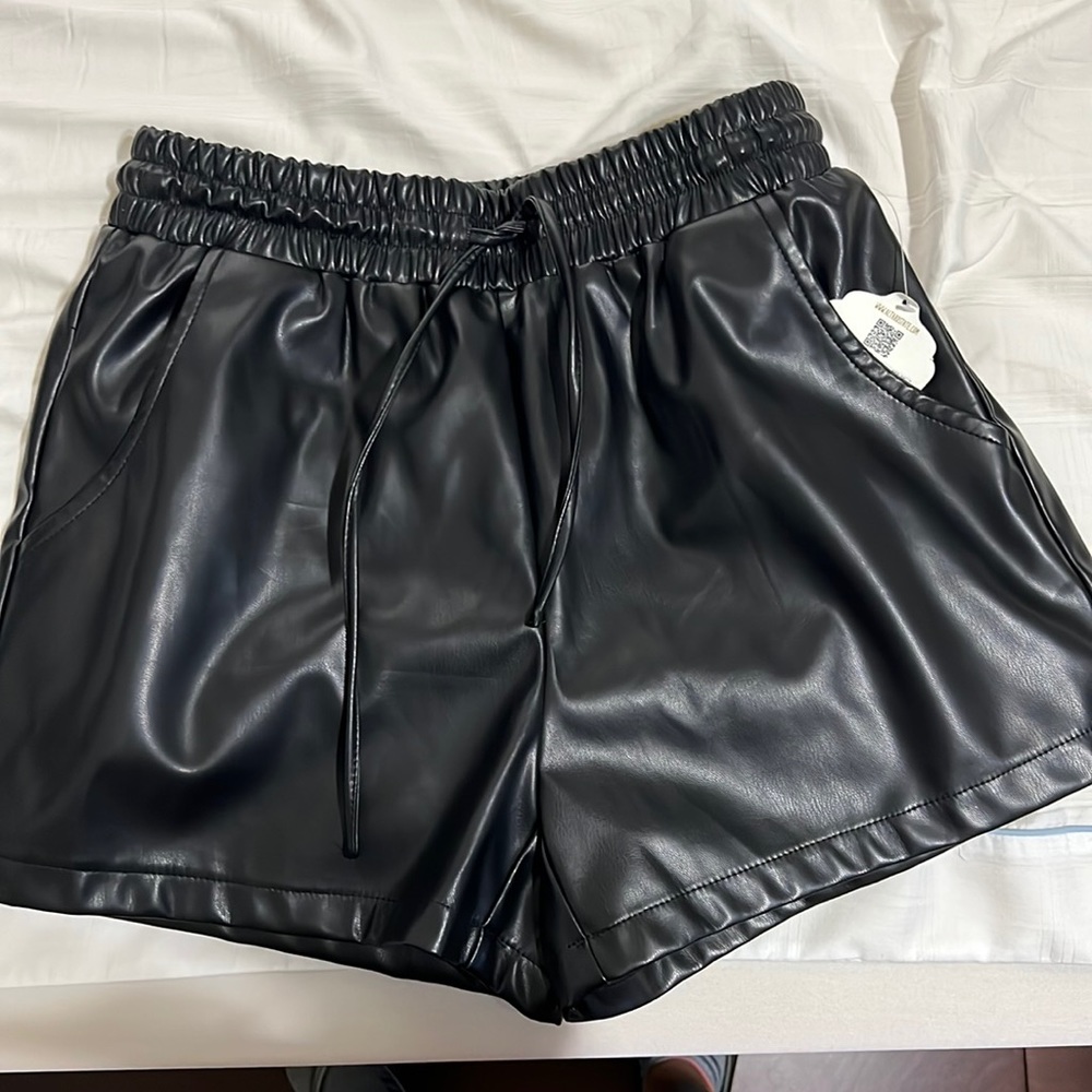 Black leather shorts
